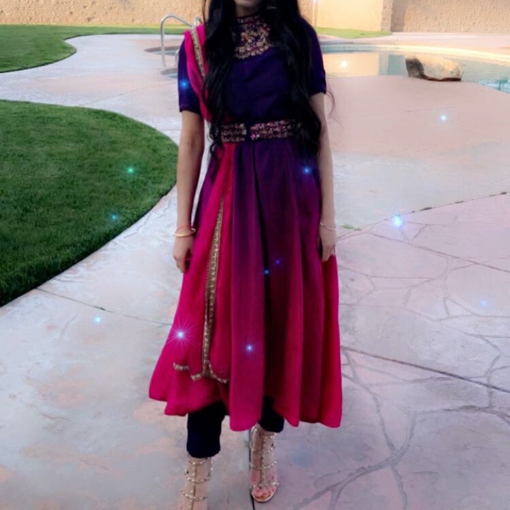 Pink and Purple stylish pant suit with belt